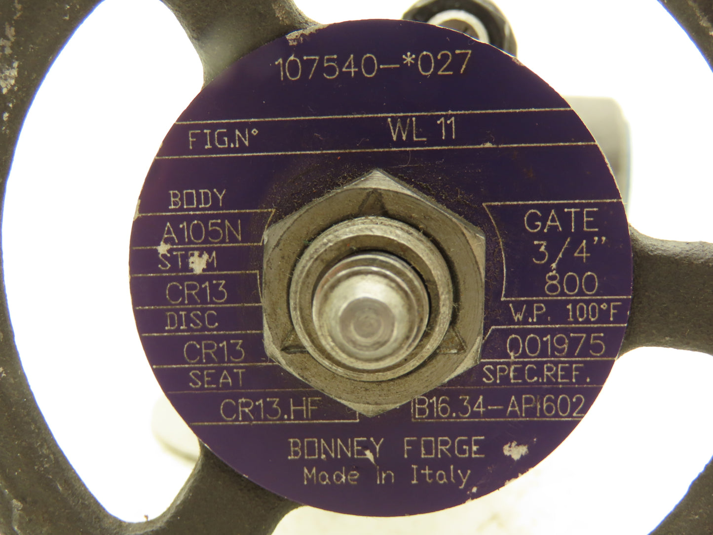 Bonney Forge WL-11-T Gate Valve 3/4" x 3/4" NPT-NPT Forged Steel