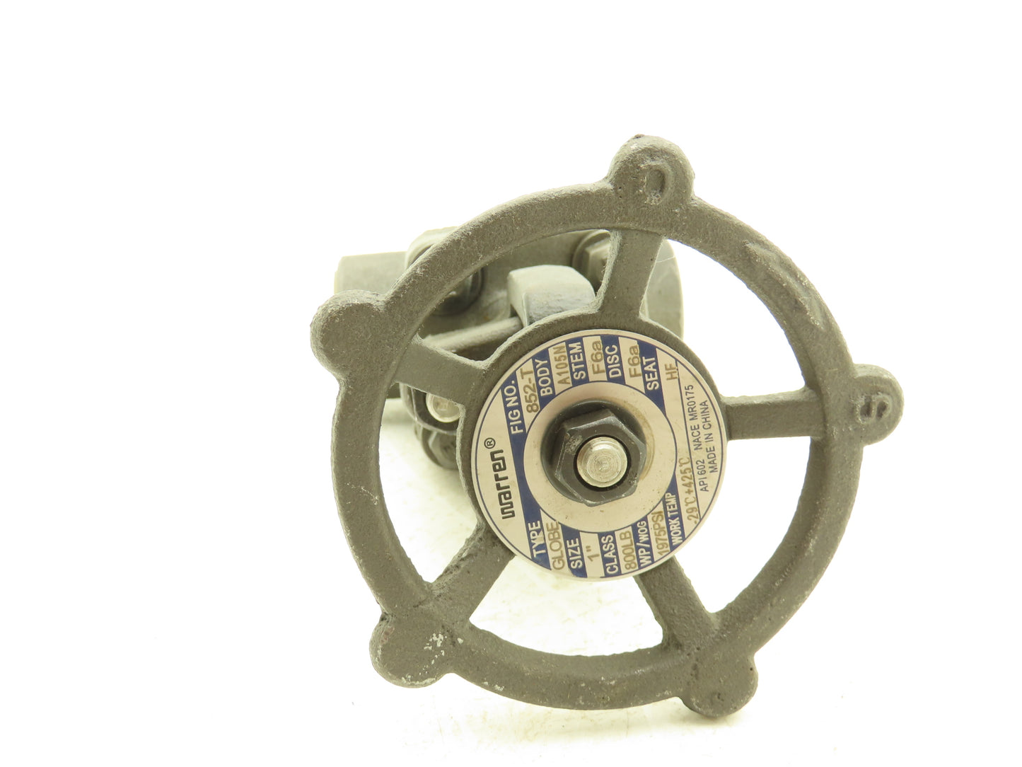 Warren 852-T Globe Valve 1"NPT Rising Stem Bolted Bonnet A105N 800# Steel