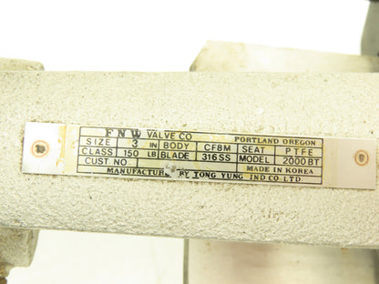 FNW 2000BT 3" Knife Gate Valve Rising Stem PTFE Seat 316 SS Knife Blade 9" Wheel