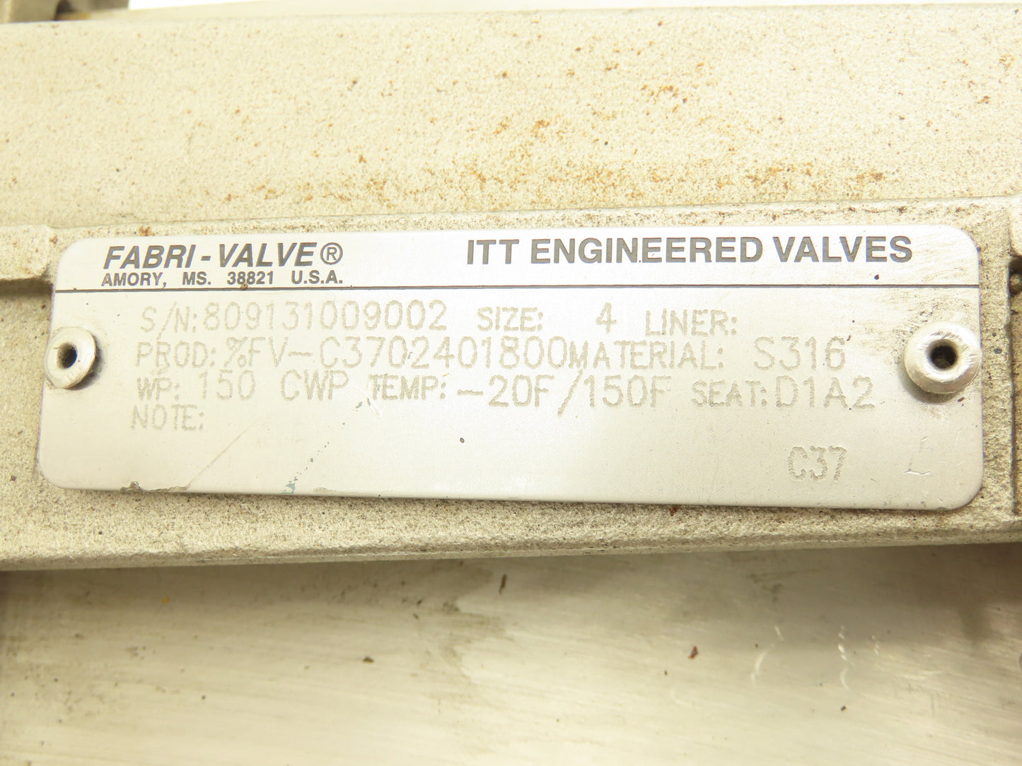 Fabri-Valve C37 4" Stainless Knife Gate Valve V-Port Rising Stem Metal Seat D1A2