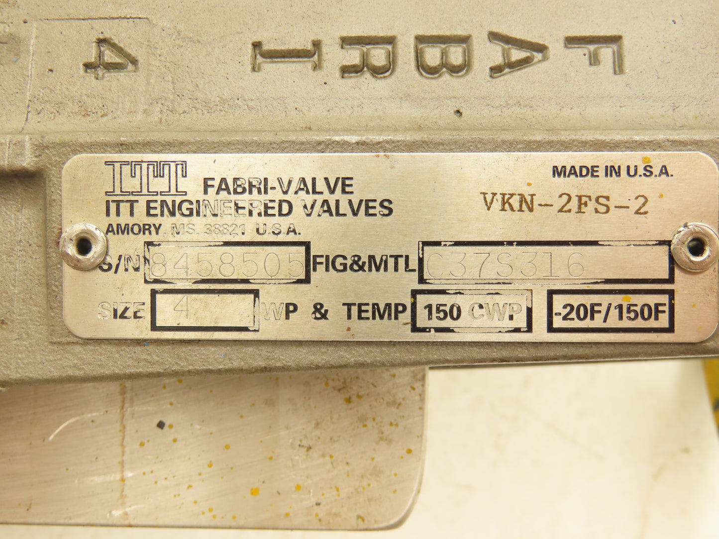 ITT Fabri-Valve C37S316 4" Stainless Knife Gate Valve Rising Stem Metal Seat