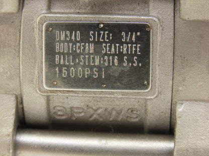 Duravalve DM340 Stainless Ball Valve 3/4"NPT Threaded 1500 PSI Manual Lever