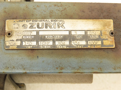 DeZurik 9258997 3" Knife Gate Valve 304 SS Rising Stem Fig. 824