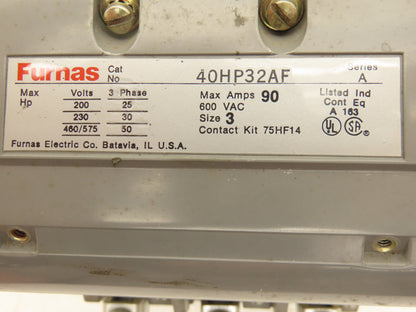 Furnas 40HP32AF Contactor Motor Starter 3Ph 600v 50Hp Ser A Coil 120v