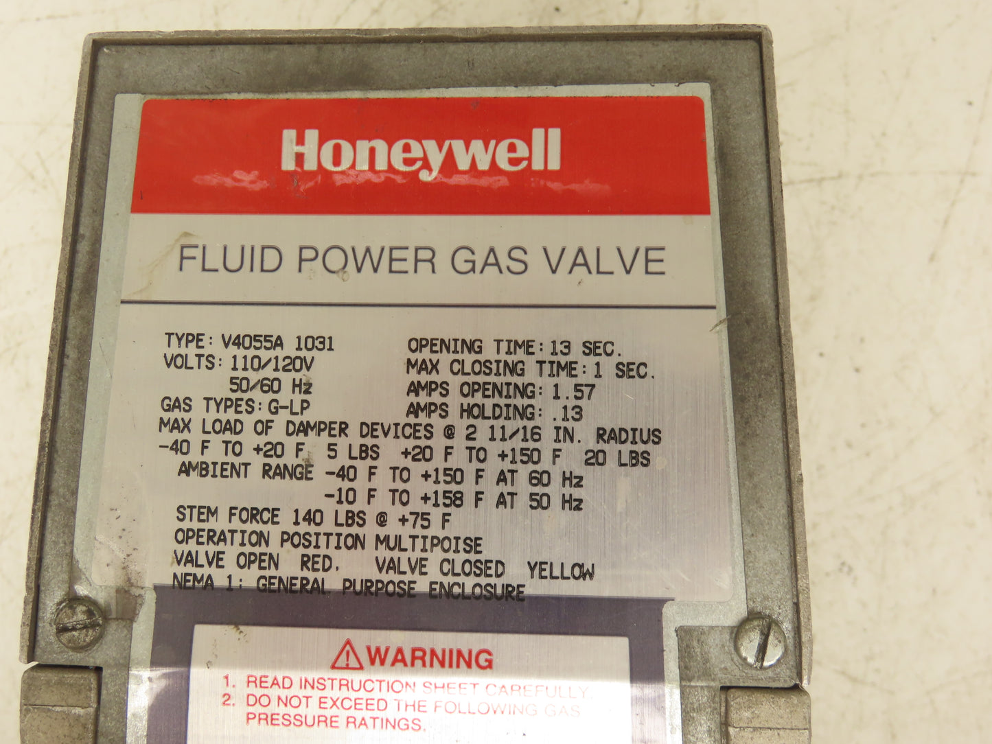 Honeywell V4055A 1031 Fluid Power Actuator 3" Flanged Gas Valve 120V