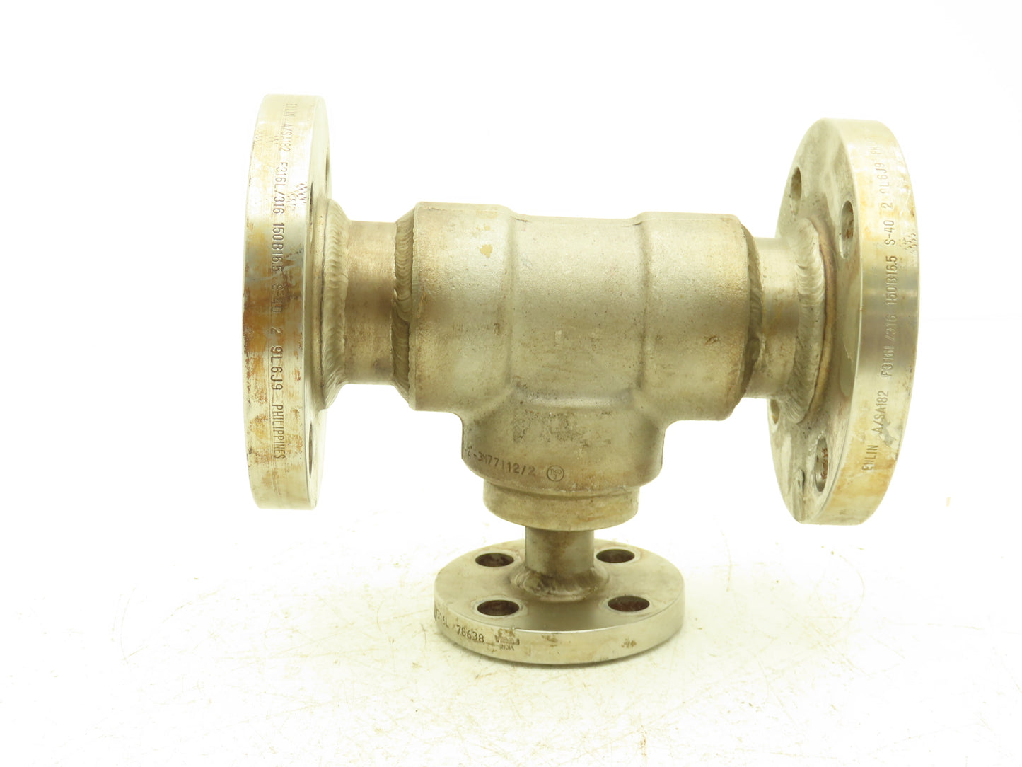 Enlin A/SA182F 316L Stainless Reducing Tee 2"x2"x 3/4" Flanged Pipe Adapter