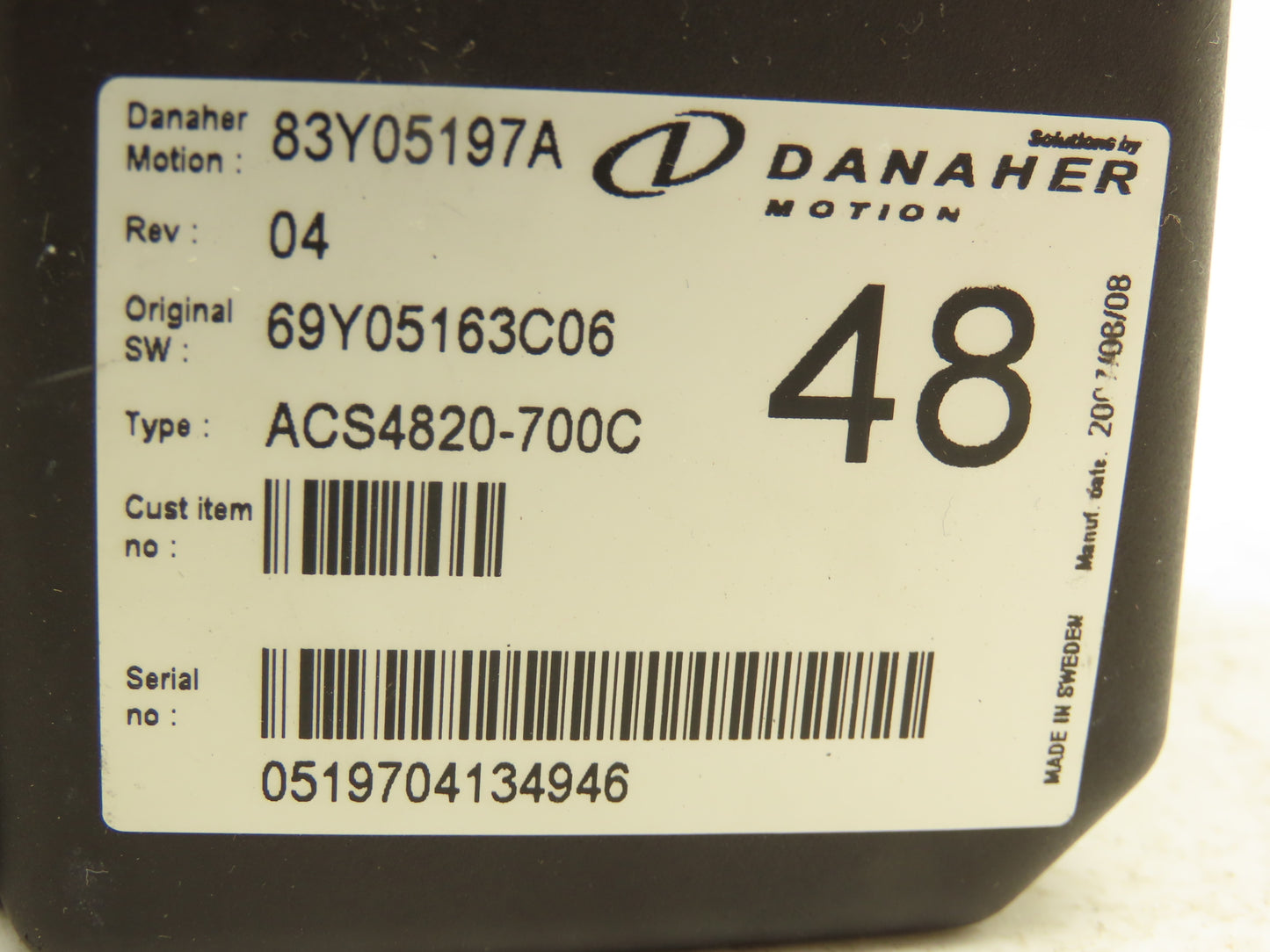 Danaher Motion ACS4820-700C AC SuperDrive Forklift Motor Controller 48V