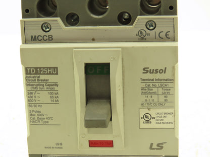 Susol TD 125HU-FTU 80A Circuit Breaker MCCB 3 Pole 80A 600V
