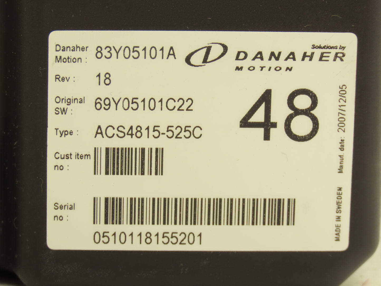 Danaher Motion ACS4815-525C AC SuperDrive Forklift Motor Controller 48V