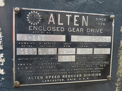 Alten TG-456A-1-56 Enclosed Gear Drive 150Hp 55.8 Ratio 21.5rpm Parallel Drive