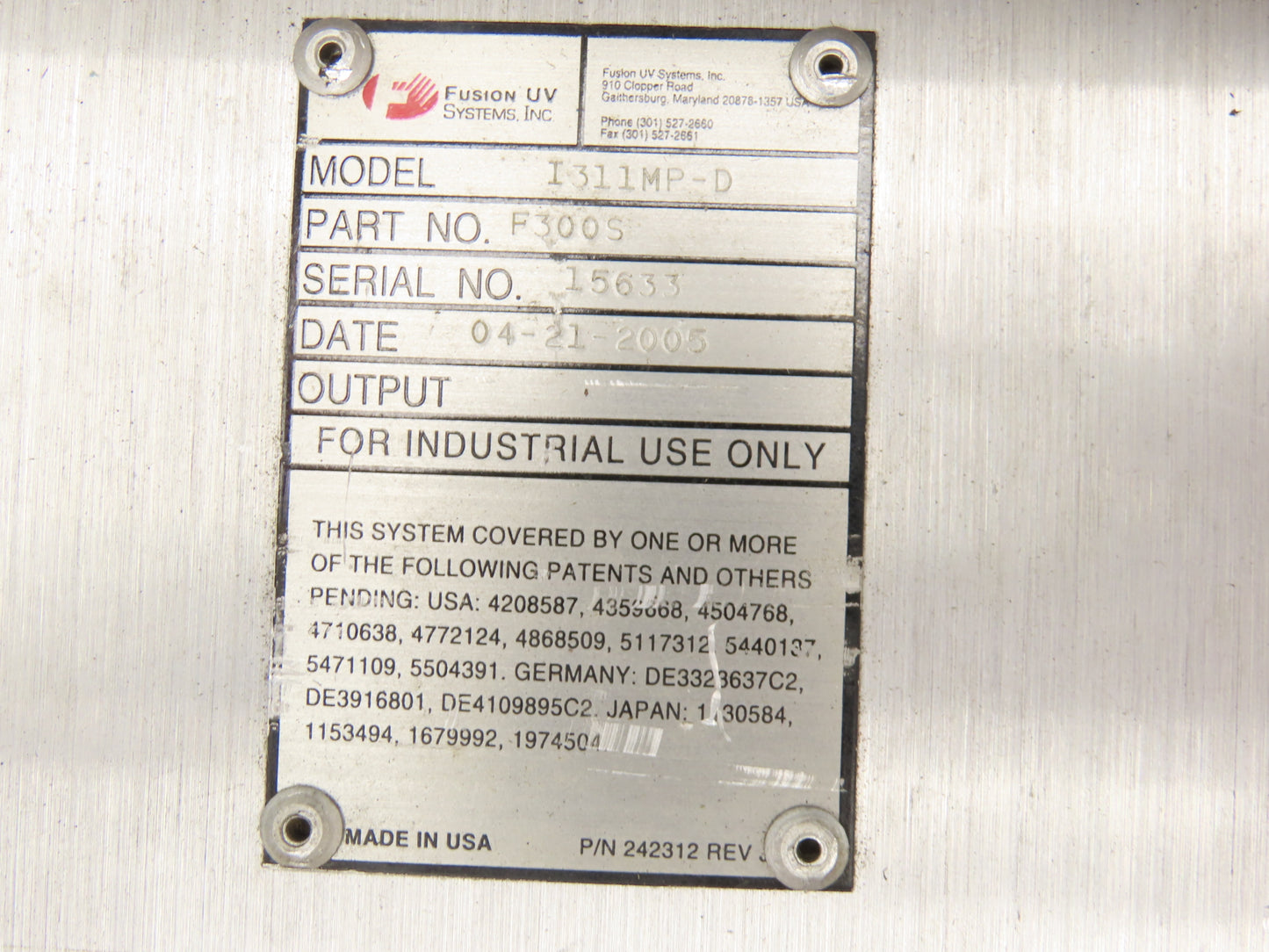 Fusion UV Systems I311MP-D Ultraviolet Light System Irradiator