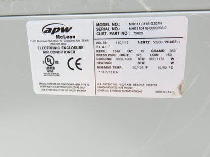 Hoffman MHB11-0416-G307H Electrical Enclosure Air Conditioner 4000BTU 1172W 115V