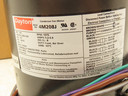 Dayton 4M208J PSC HVAC Condenser Fan Motor 3/4Hp 1075rpm 208-230V 1PH 48YZ TEAO
