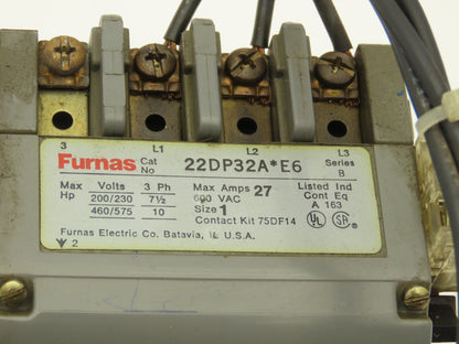 Furnas 22DP32A*E6 Reversing Motor Starter 10Hp Size 1 Max 27A 600 VAC Overload