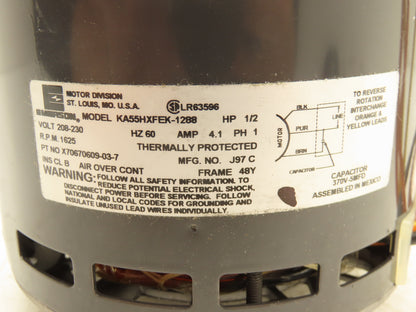 Emerson KA55HXFEK-1288 PSC Condenser Fan Motor 1/2Hp 1625rpm 208-230V 1PH 48Y