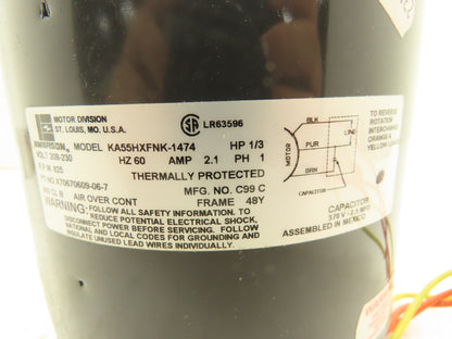 Emerson KA55HXFNK-1474 PSC Condenser Fan Motor 1/3Hp 825rpm 208-230V 1PH 48Y