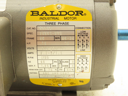 Baldor Electric M3542 AC Motor 3/4Hp 1725rpm 208-230/460V 3PH 56 Frame