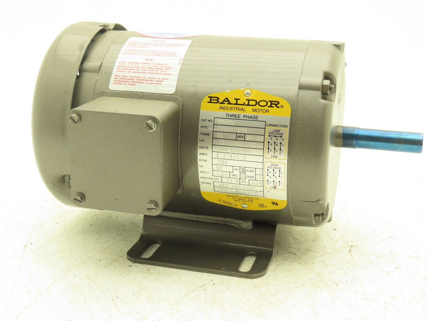 Baldor Electric M3542 AC Motor 3/4Hp 1725rpm 208-230/460V 3PH 56 Frame