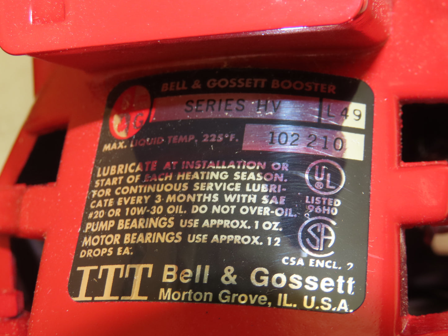 Bell & Gossett 102210 Series HV Circulator Booster Pump 1-1/4" Flanged 115V 1PH