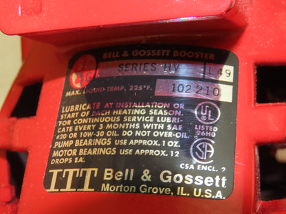 Bell & Gossett 102210 Series HV Circulator Booster Pump 1-1/4" Flanged 115V 1PH