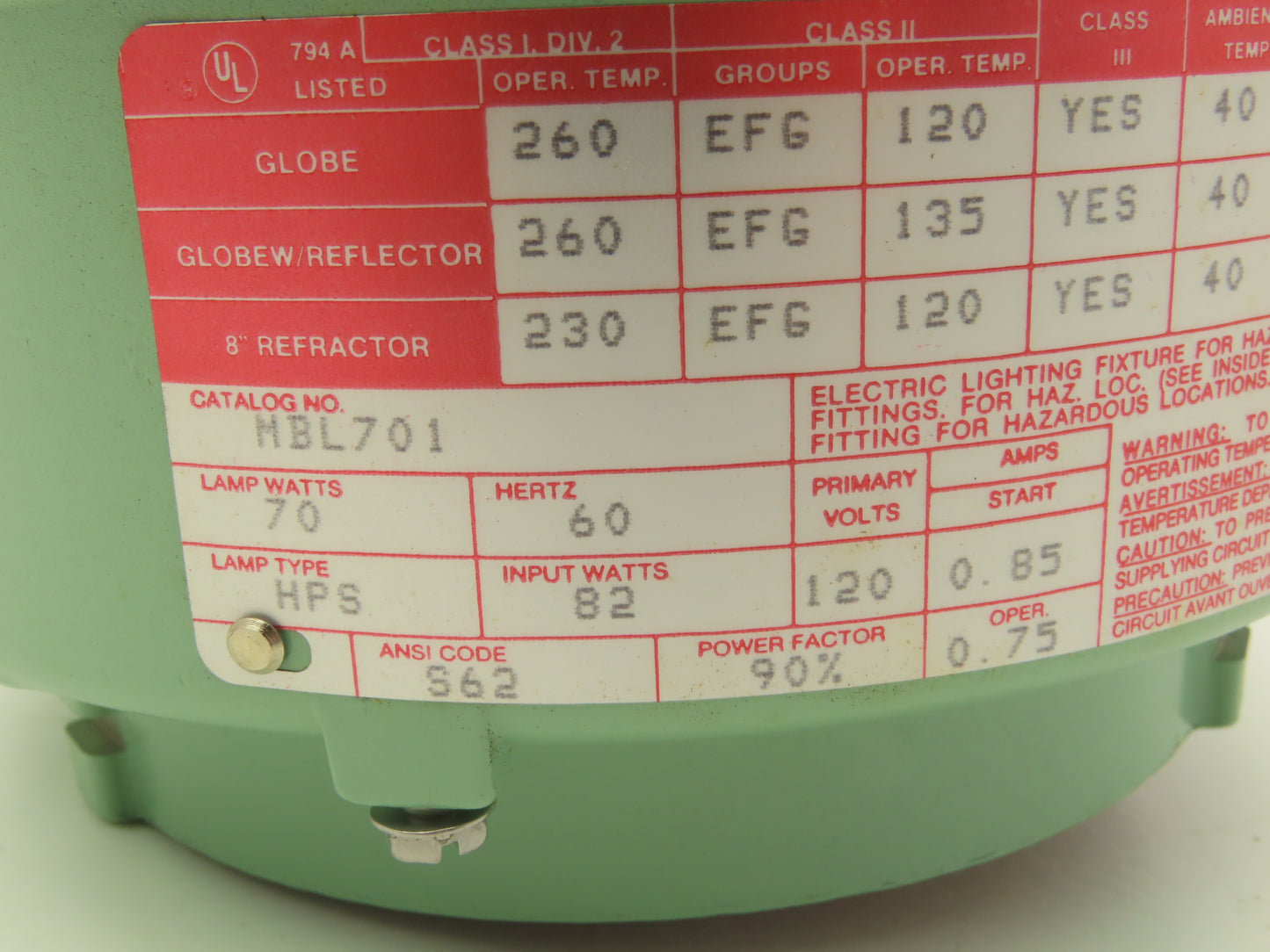 Killark MBL701 HID Fixture Ballast Tank 70W 120V 60Hz High Pressure Sodium