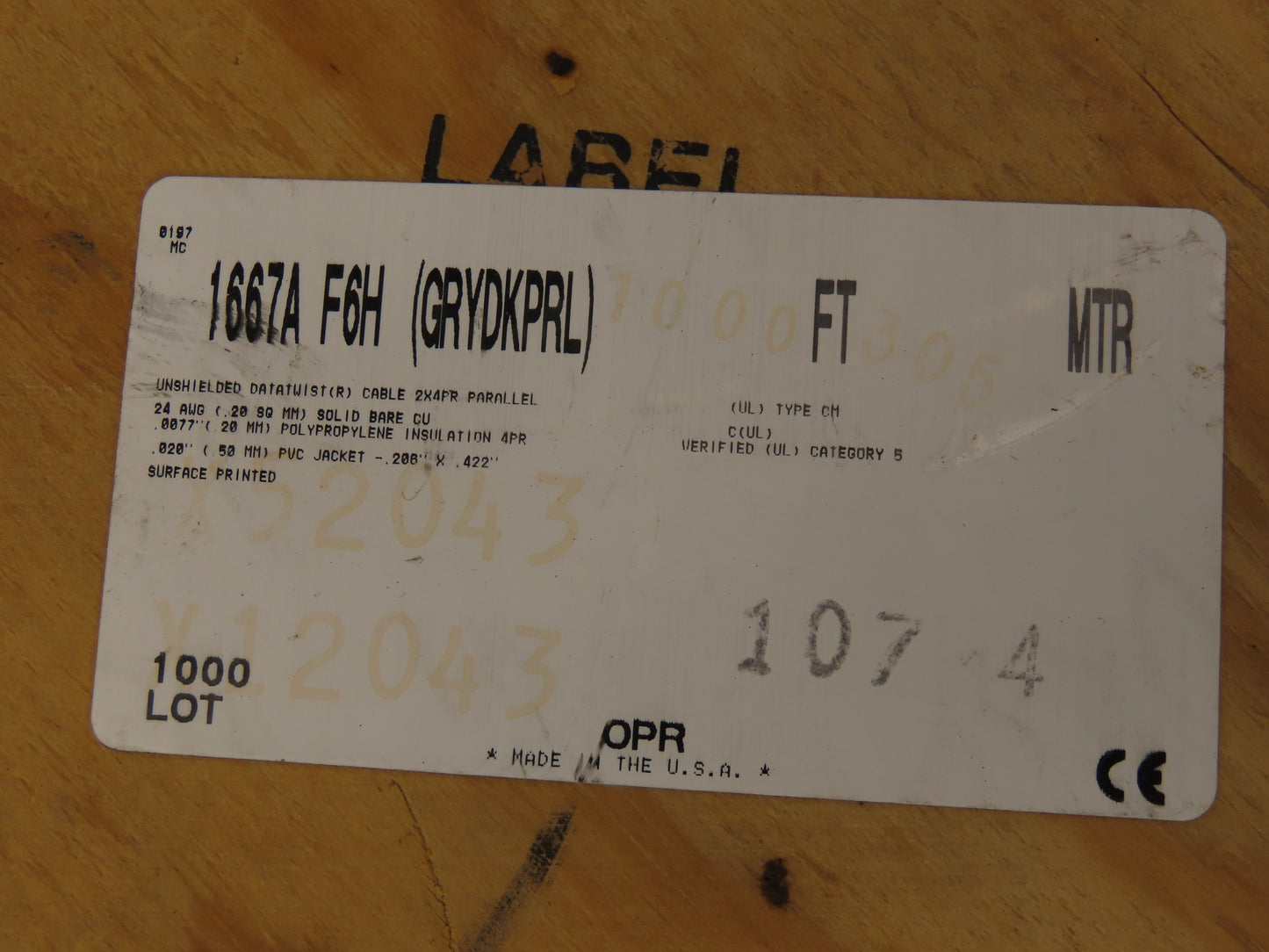 Belden 1667A F6H GRYDKPRL Cat 5 Unshielded Datatwist Cable 2x4 Pair 24awg 1000'