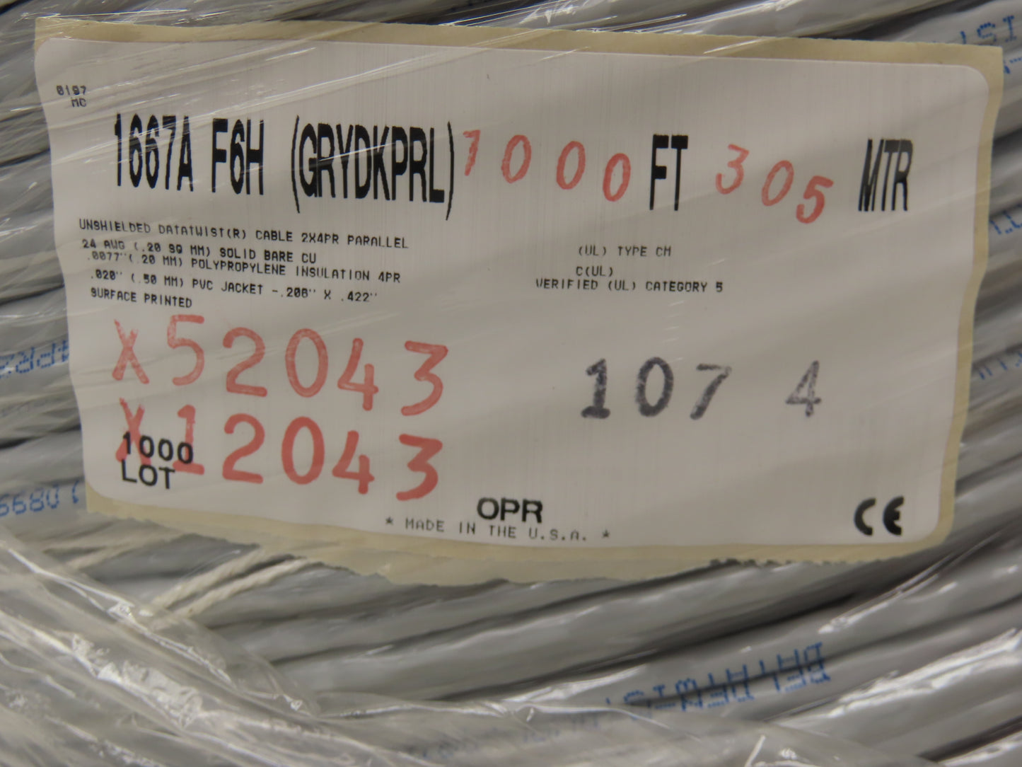 Belden 1667A F6H GRYDKPRL Cat 5 Unshielded Datatwist Cable 2x4 Pair 24awg 1000'