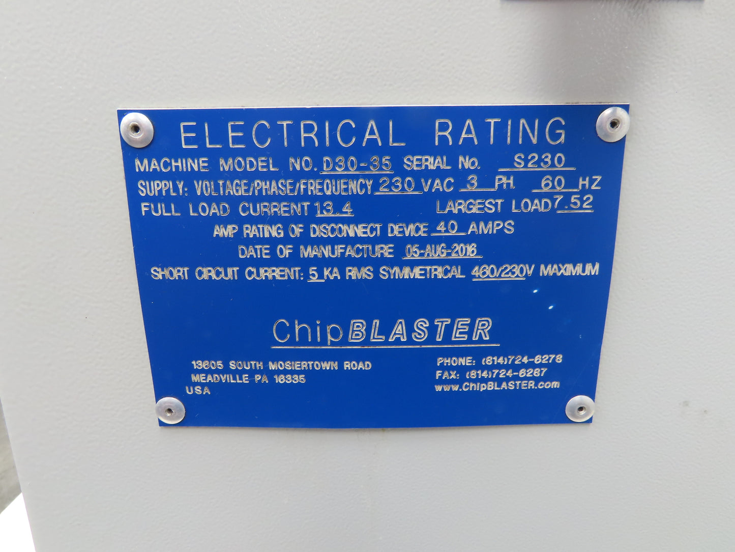 Chip Blaster D30-35 High Pressure Coolant Filtration Dual Filter Unit 230V 3Ph