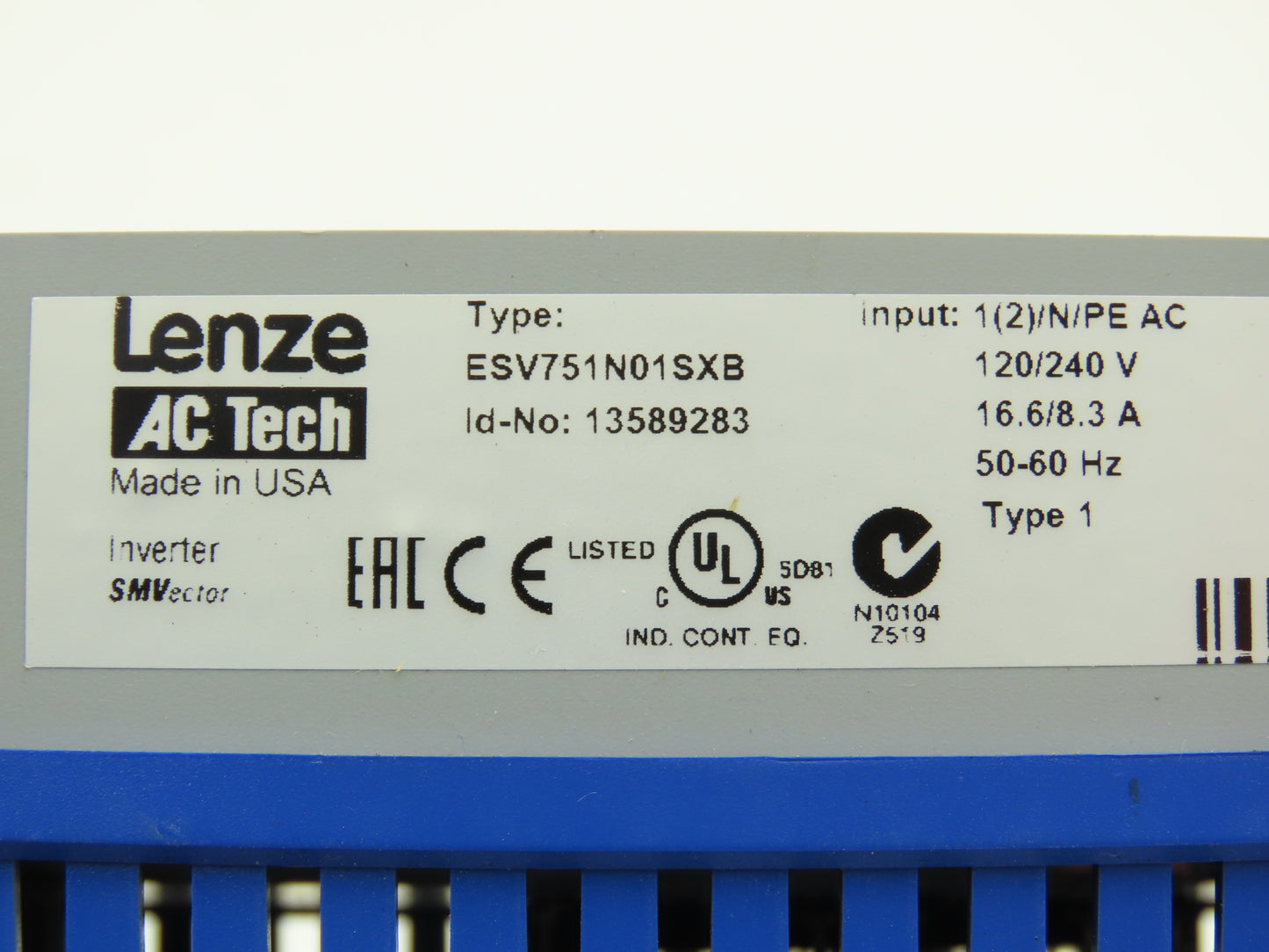 Lenze ESV751N01SXB SMVector AC Drive Variable Speed VFD 1Hp .75kw 120-240V 1PH