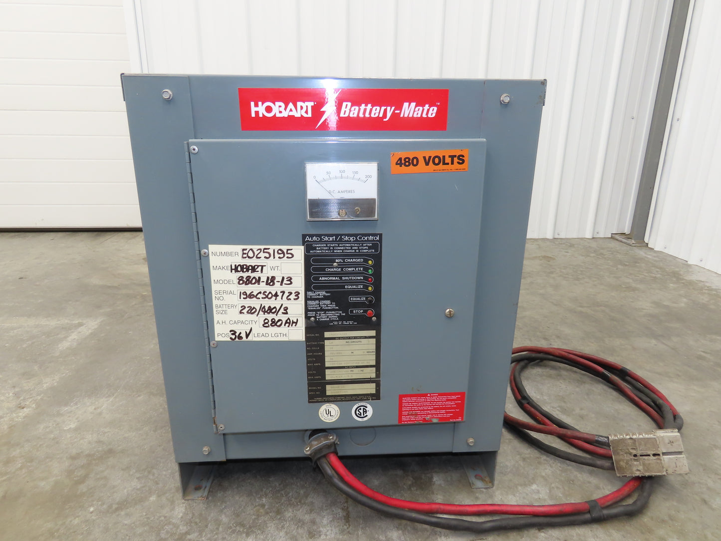 Hobart 880H3-18 Battery Mate Charger Forklift 36V 751-880Ah 150A 240/480V 3Ph
