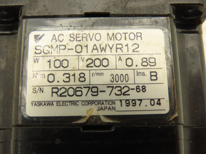Yaskawa Electric Corp SGMP-01AWYR12 AC Servo Brake Motor 100W 3000rpm 200V