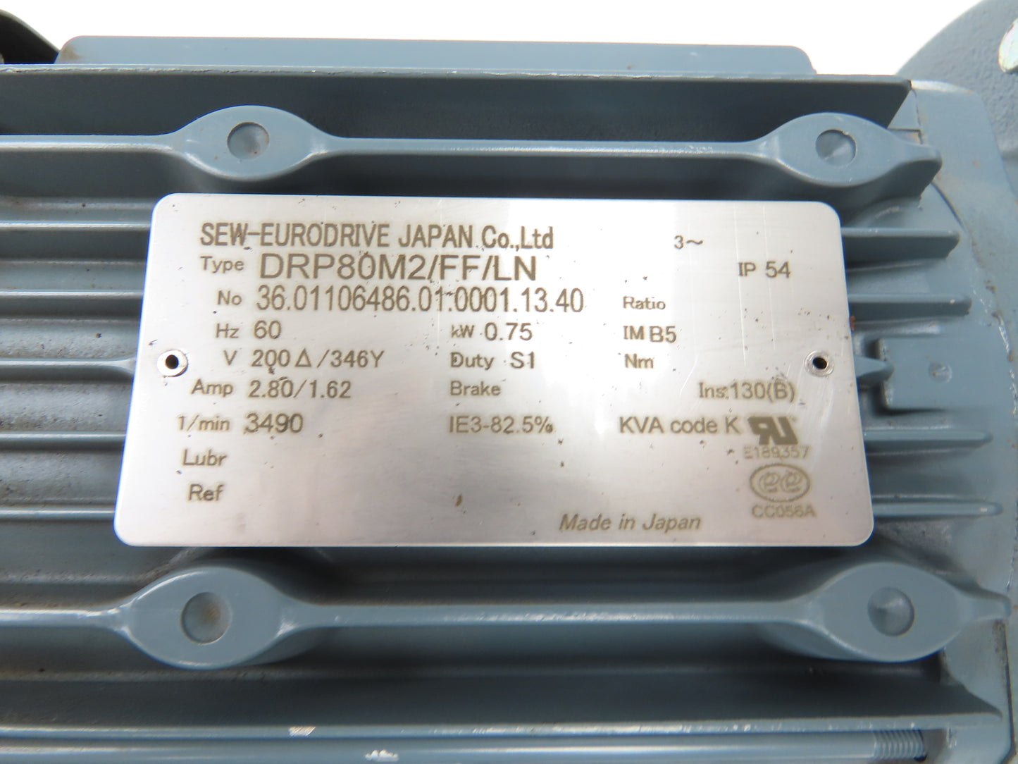 Showa Denki U75-H2-D00-M112 Centrifugal Blower Fan 332 CFM .75kw 230V 3PH 75mm