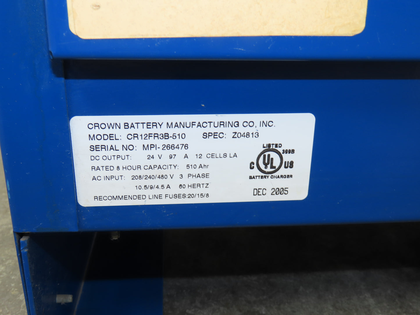 Crown Battery Powerhouse Forklift Charger 24V 510AH 97A 230/460v 3pH