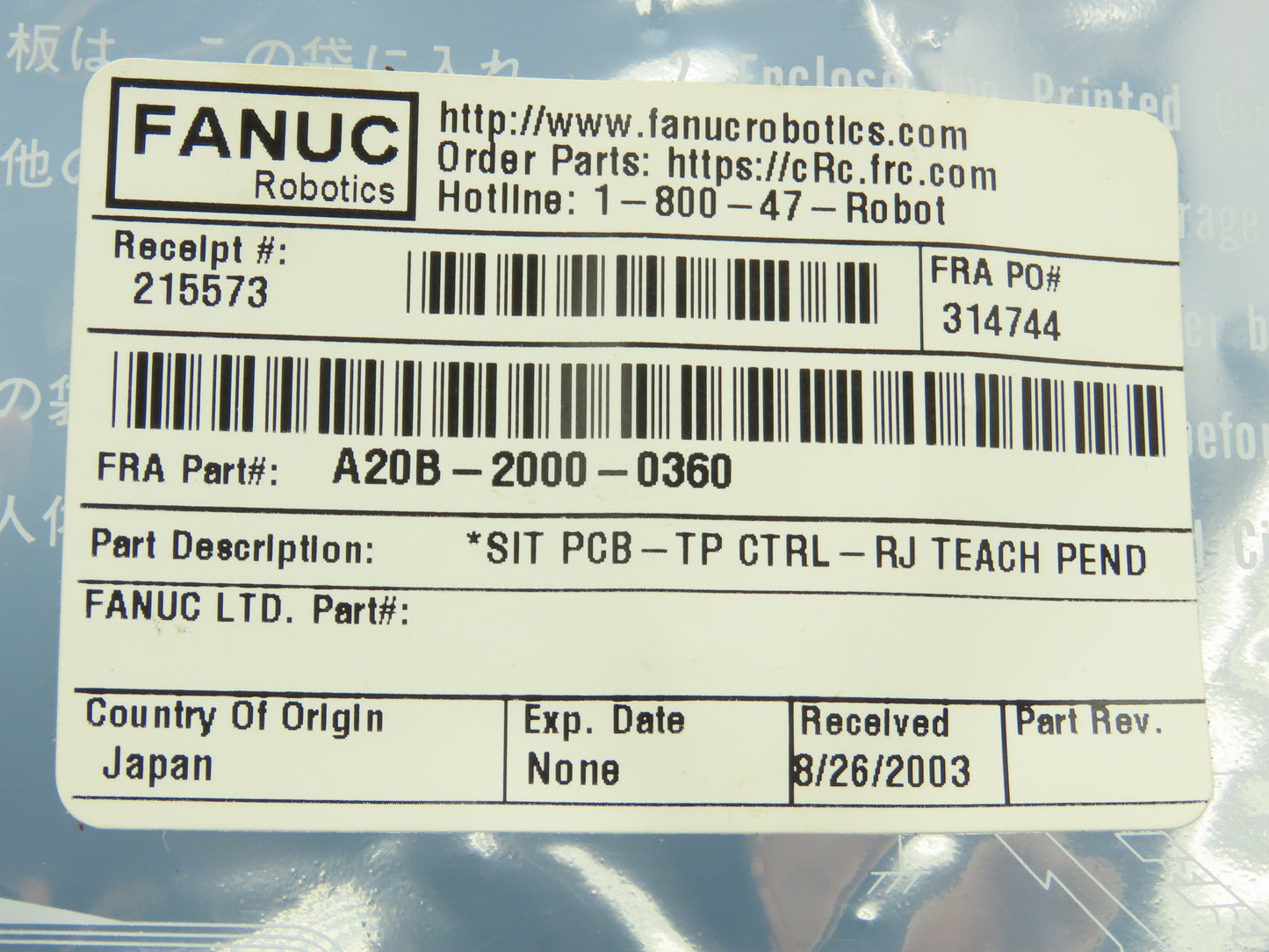 Fanuc A20B-2000-0360/03B TP Control RJ Teach Pendant Printed Circuit Board PCB