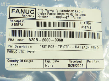 Fanuc A20B-2000-0360/03B TP Control RJ Teach Pendant Printed Circuit Board PCB