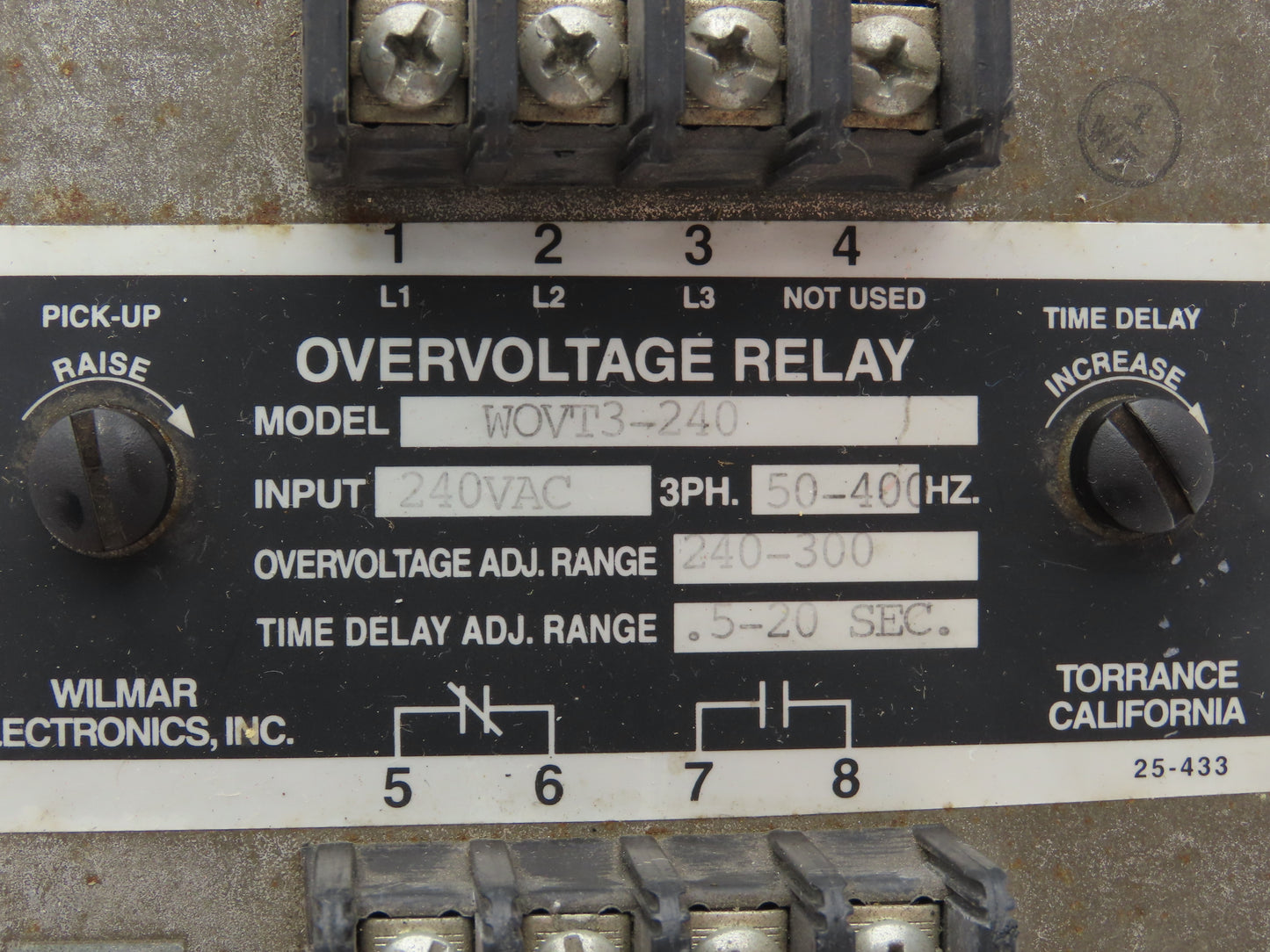 Wilmar Electronics Overvoltage Relay 240VAC 50-400Hz 240-300V Range 0.5-20 Sec