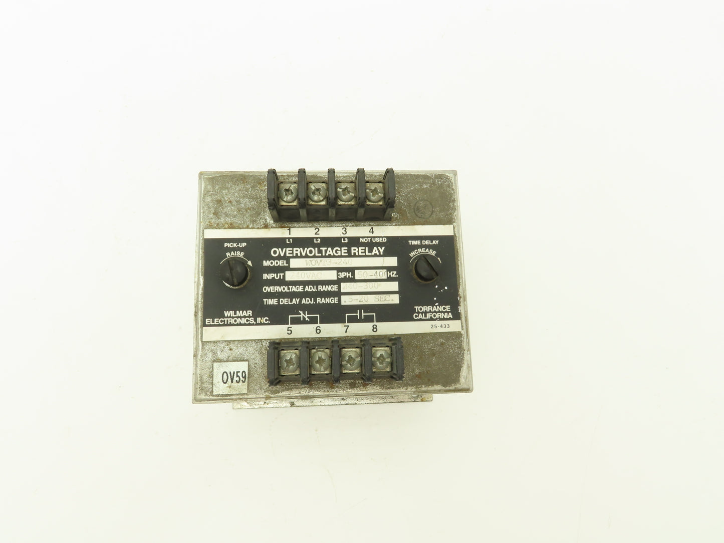 Wilmar Electronics Overvoltage Relay 240VAC 50-400Hz 240-300V Range 0.5-20 Sec