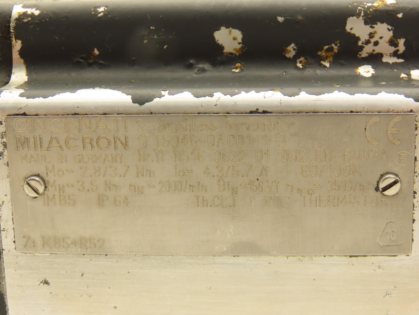 Siemens 1FT5046-0AC01-1-Z AC Servo Motor 3500rpm 60/100VDC 3.7Nm