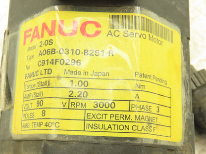 Fanuc A06B-0310-B251-R Servo Motor 90V 1Nm 3Ph 3000rpm Encoder A290-0521-V581