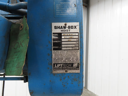 Shaw-Box 80L02025S16 Yale LiftTech Electric Cable Hoist 1 Ton 20' Lift 16FPM 3Ph