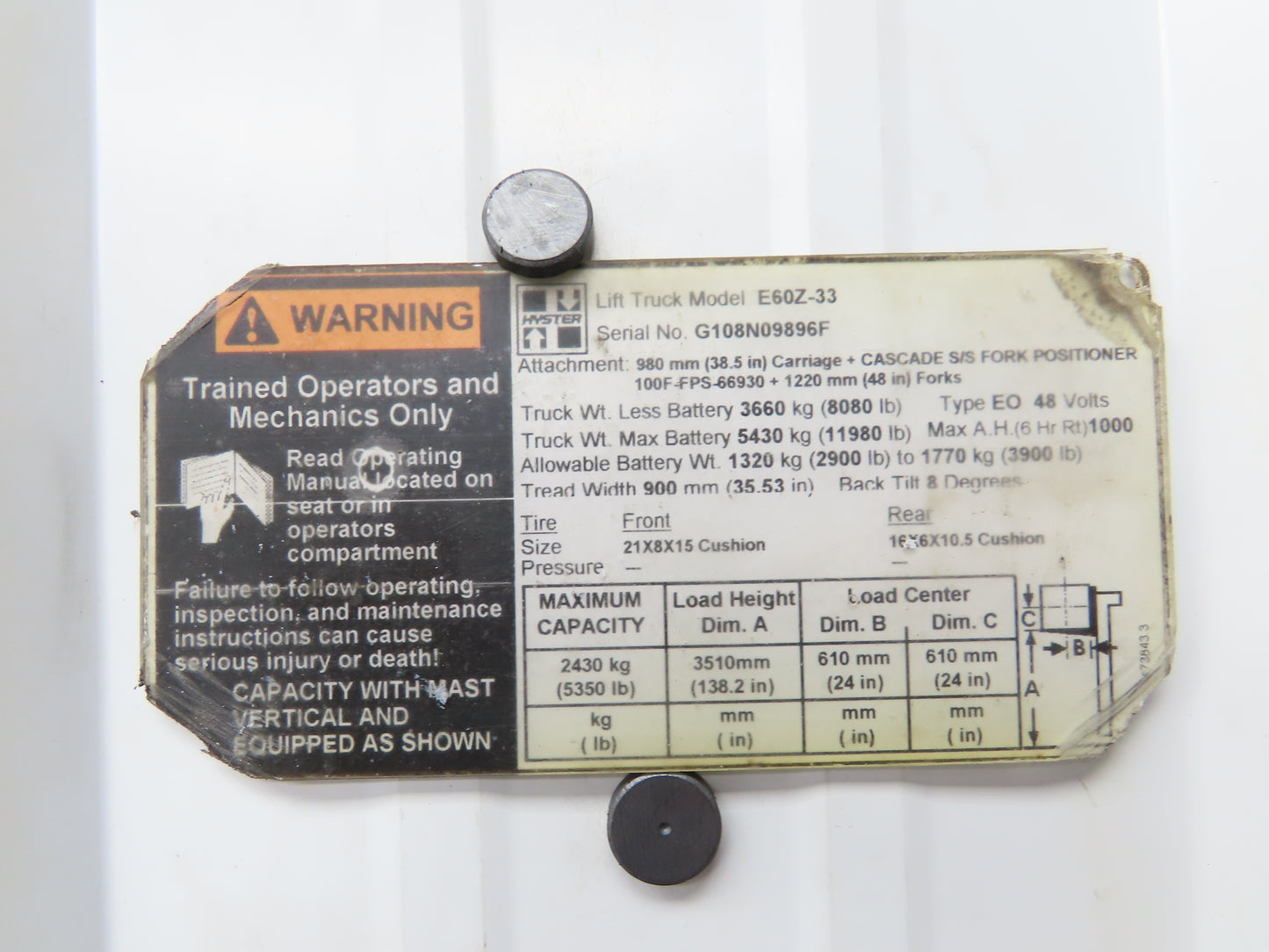 Hyster Forklift Monotrol Foot Pedal Directional Control Removed From E60Z-33