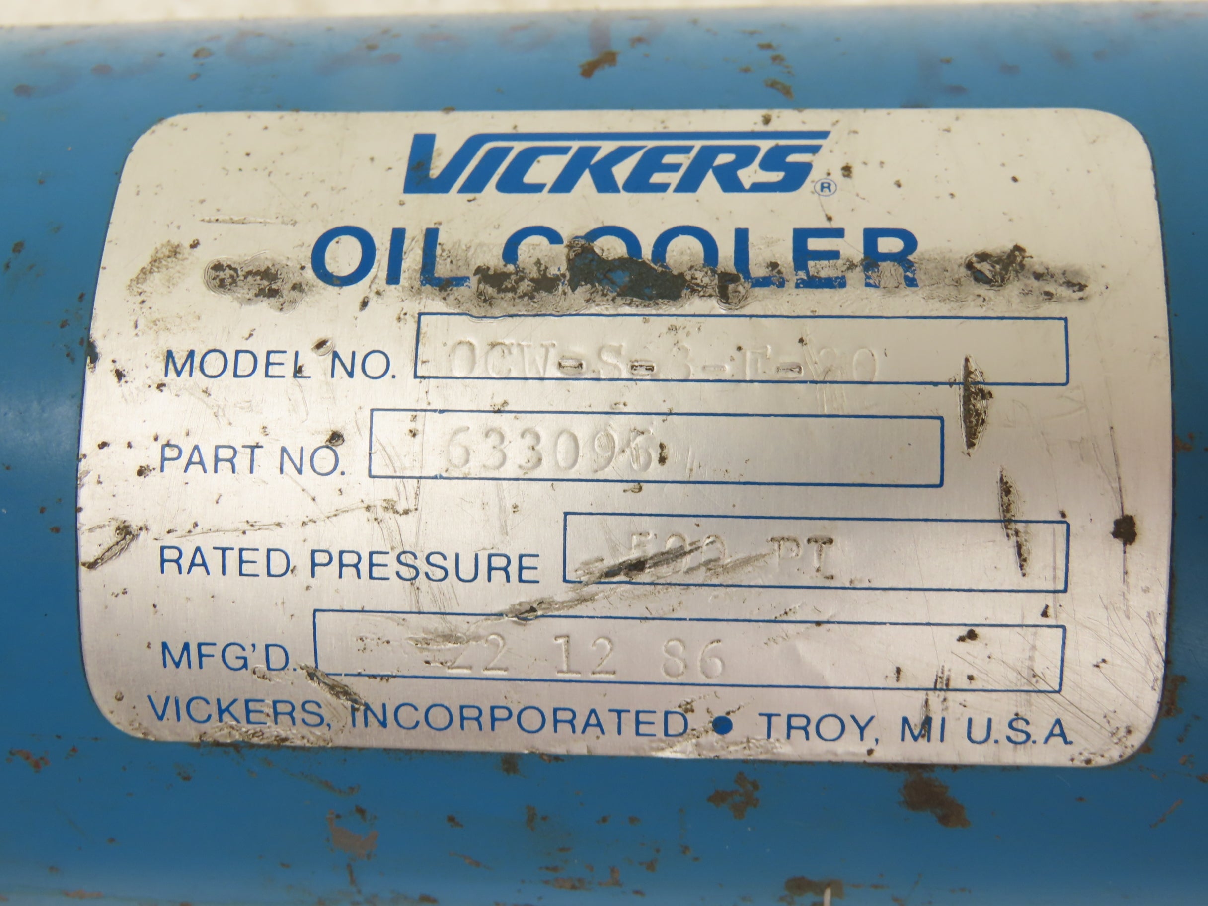 Vickers OCW-S-3-F-20 Oil Cooler Water Type Heat Exchanger 1