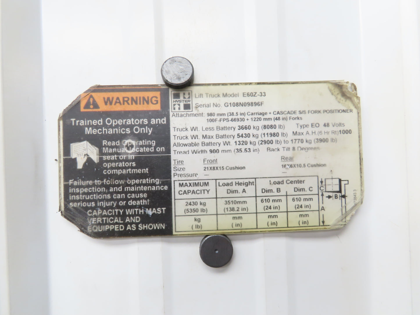 Husco 5000-C331 A Hydraulic 3-Spool Forklift Mast Control Valve Off E60Z-33