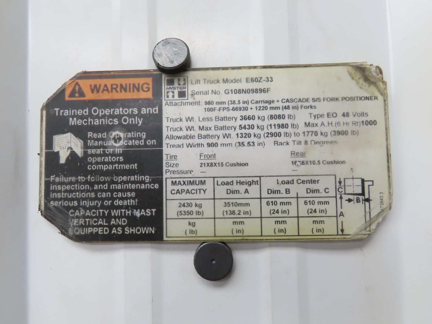 Hyster Hydraulic Manifold Block From E60Z-33 Forklift 8530551