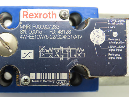Rexroth 4WREE10W75-22/G24K31/A1V Proportional Directional Spool Valve 24VDC