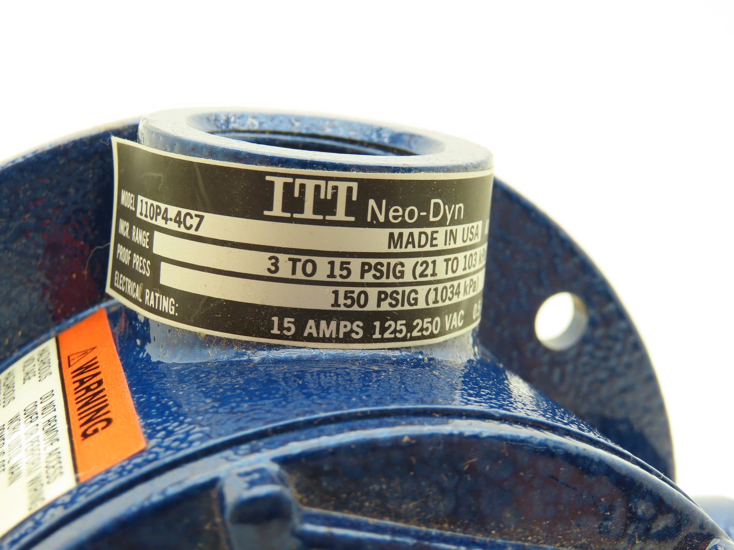 ITT Neo-Dyn 110P4-4C7 Pressure Switch Adjustable 3-15 PSIG 125/250VAC