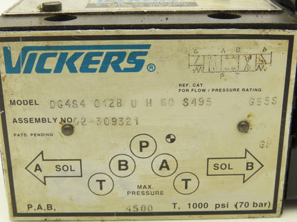 Vickers DG4S4 012B U H 60 S495 Directional Control Solenoid Valve 24VDC