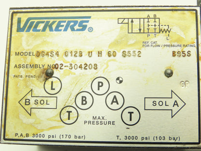 Vickers DG4S4 012B U H 60 S552 Directional Control Solenoid Valve 24VDC