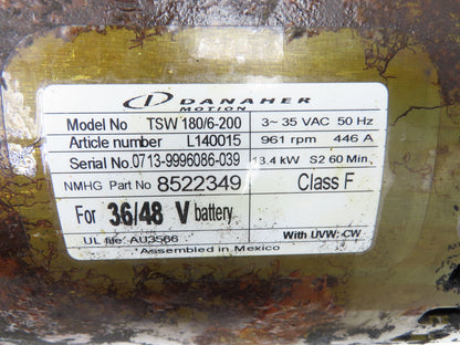 Danaher Controls TSW 180/6-200 Hyster Forklift E60Z Traction Motor 36/48V 961RPM