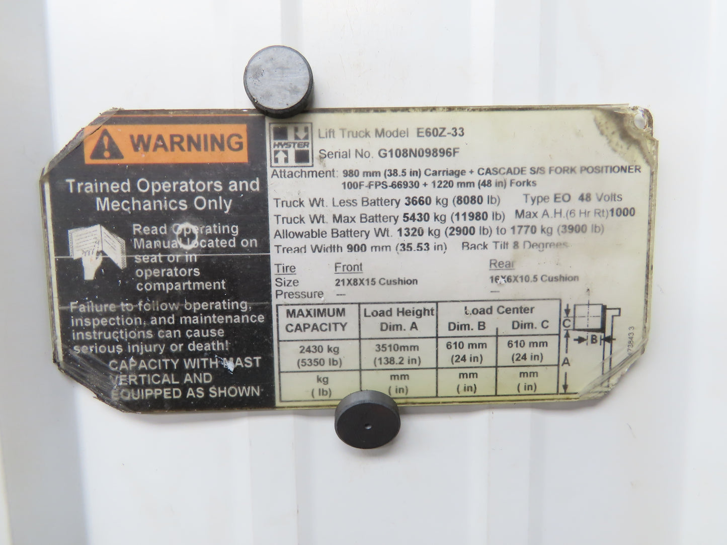 Danaher Controls TSW 180/6-200 Hyster Forklift E60Z Traction Motor 36/48V 961RPM